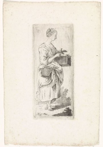 Woman with a Birdcage and Basket