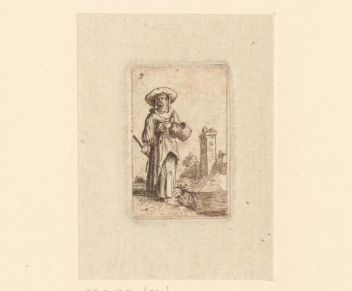 Woman with a basket and a staff