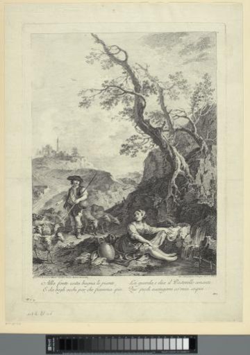 Young shepherd and a young woman washing her feet by a stream