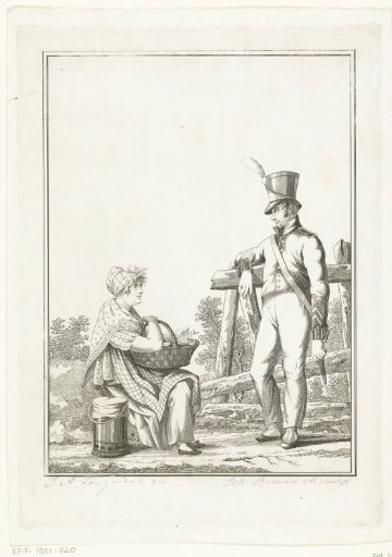 Standing soldier with a seated coffee seller