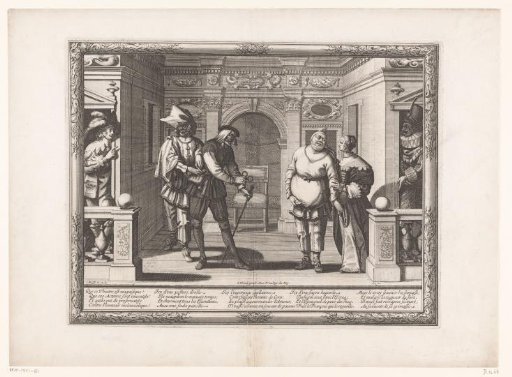 Three actors in the theatre of l'Hôtel de Bourgogne