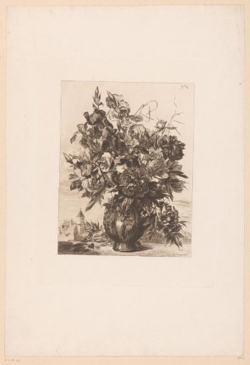 Flower vase with a church in the background