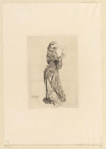 Standing woman with a fan