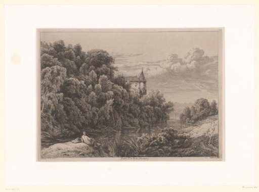 Landscape with a view of a wide river and fishermen