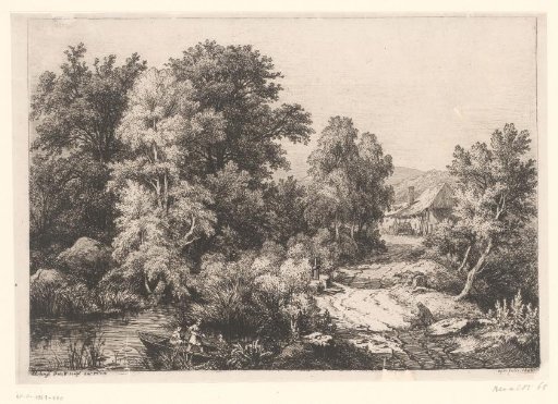 Landscape with a sandy road to a farm