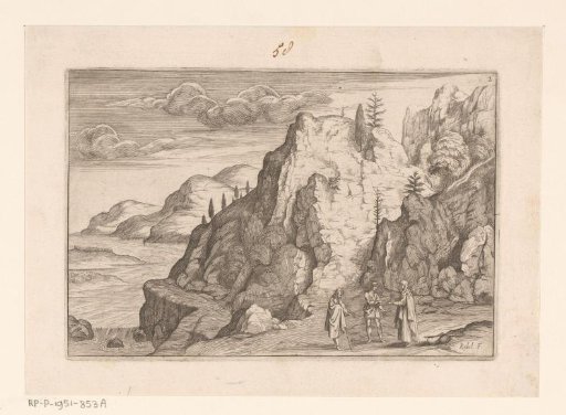 Mountain Landscape with Three Men in Conversation