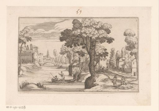 Landscape with Rowing Boat in a River, a City in the Distance