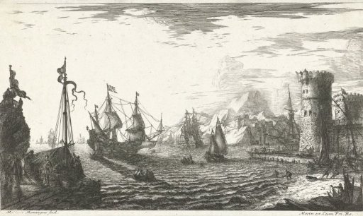 Seaport with ships entering