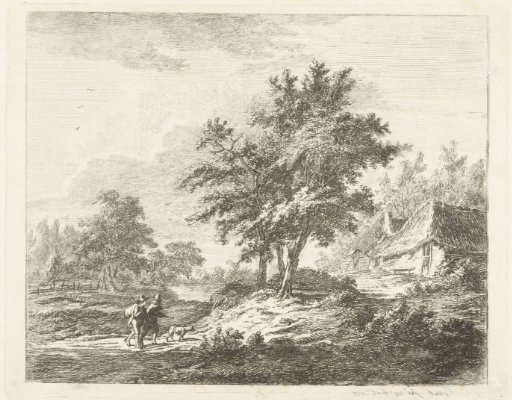 Landscape with walkers by three trees
