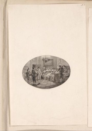 Merry company with two men proposing a toast