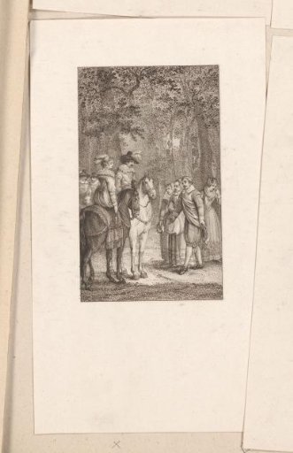 Constantijn Huygens greets Prince Frederick Henry and his wife on horseback