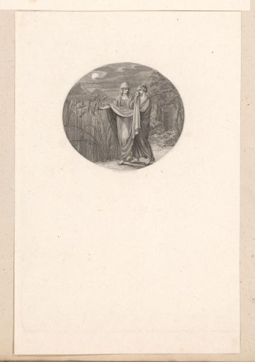 Mary leads Martha away from the tomb of Lazarus and points out the grain to her