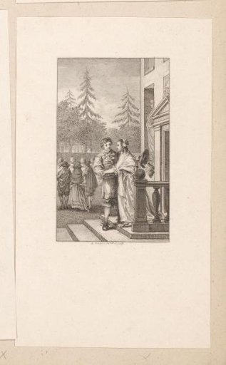 Hellemans accompanies a lady down a staircase