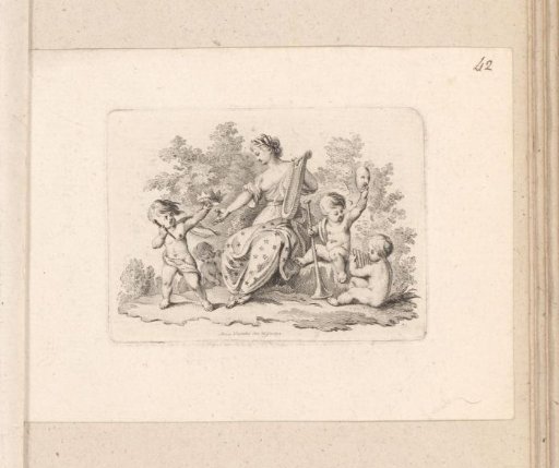 Woman with a lyre and three putti