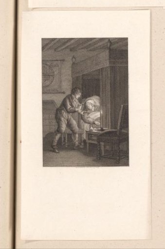 Man shows a key to an old man lying in bed