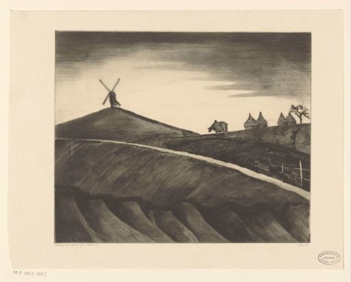 Hilly landscape with ploughing ox near Etikhove
