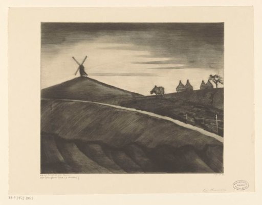 Hilly landscape with ploughing ox near Etikhove