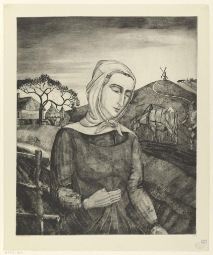 Flemish peasant woman in a hilly landscape