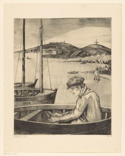 Fisherman in a moored ship