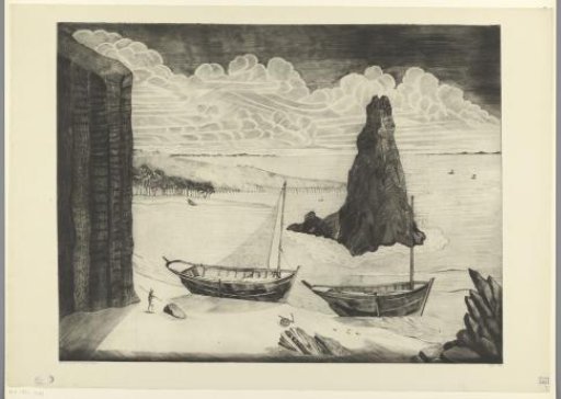 Two moored ships on a beach