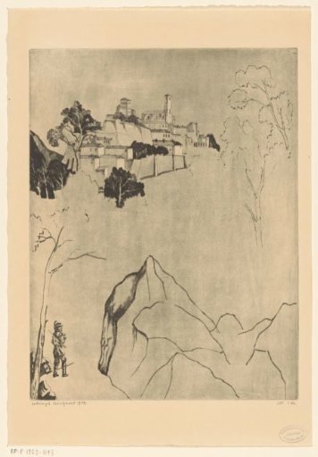 Hill landscape with hunter