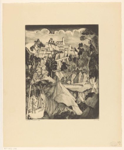 Hill landscape with hunter