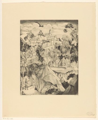 Hill landscape with hunter
