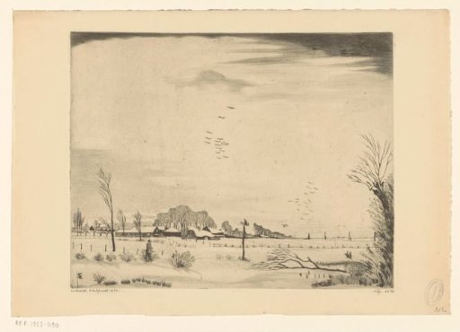 Farmhouses in a snowy landscape near Amstelveen