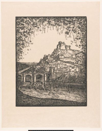 Castle on a hill, seen from the bank of a river