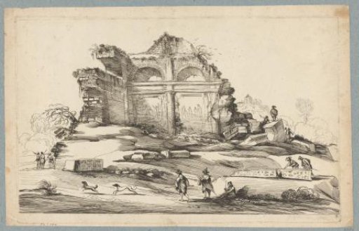 Landscape with hunters at classical ruins
