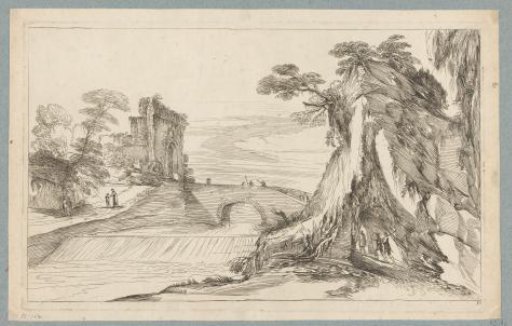 Landscape with a small waterfall at a bridge