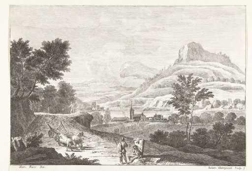 Landscape with an ox cart and a funeral