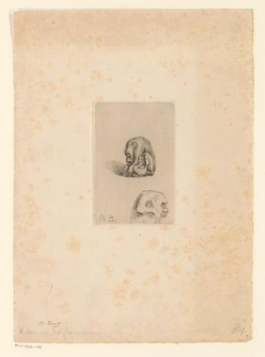 Two views of a netsuke of gorillas