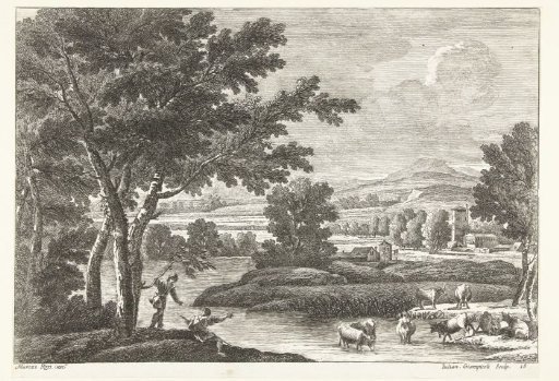 Landscape with shepherds and cattle near water