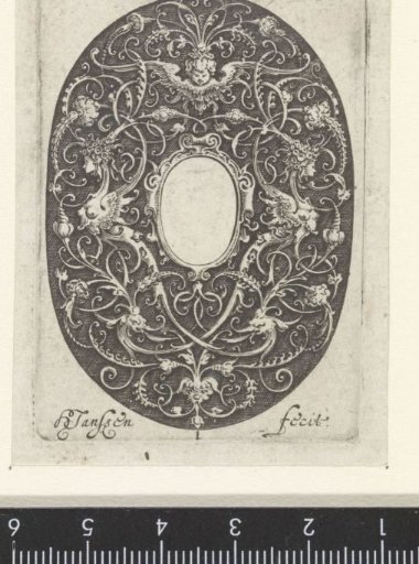 Oval with stylized vines and an empty compartment in the center