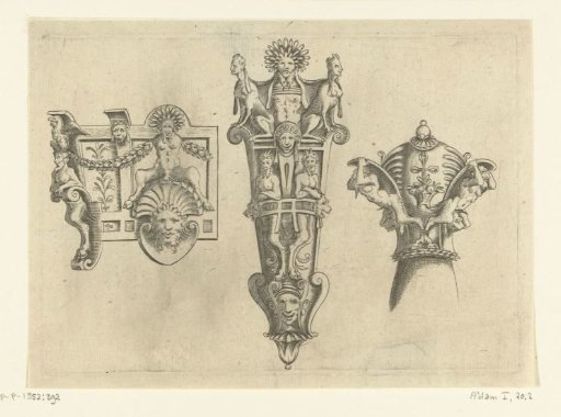 Three ornaments with sphinxes and satyrs