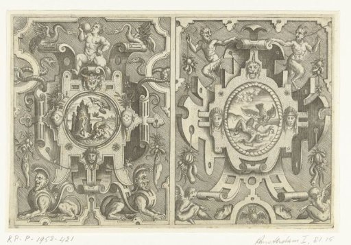 Two cartouches with mythological scenes