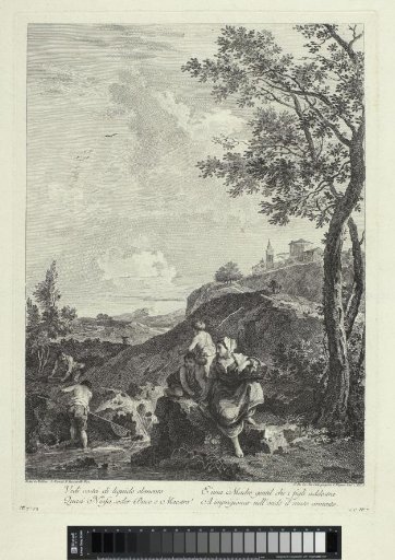 Mother with children playing in a brook