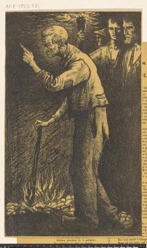 Worker with a burning torch and raised finger