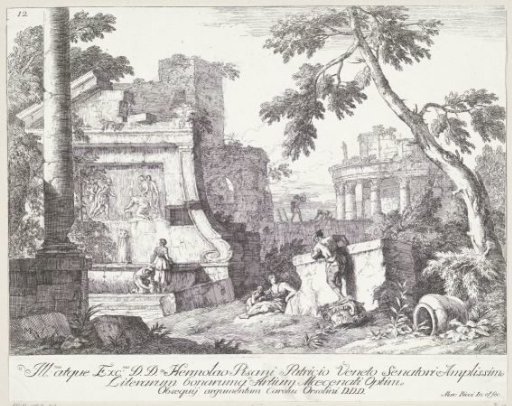 Landscape with ruins and a water basin
