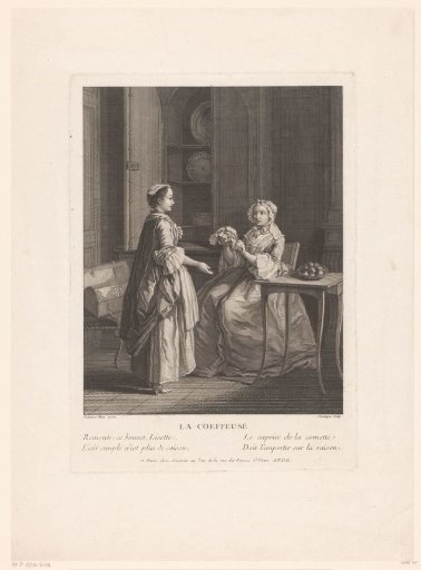 Interior with two elegant ladies examining new hats