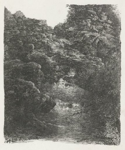 Rocky landscape with stream and waterfall