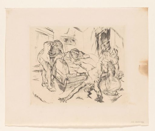 Bedroom with Three Figures and a Dead Man on the Bed