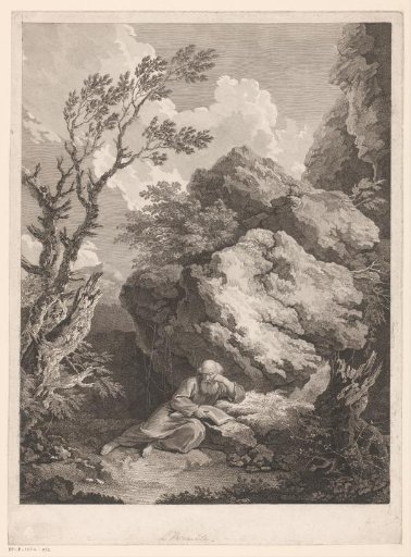 Landscape with hermit by a rock
