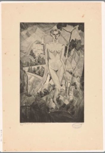 Nude woman in a hilly landscape