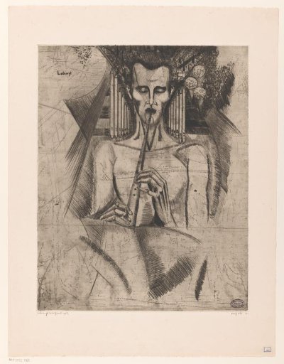 Naked man playing a flute