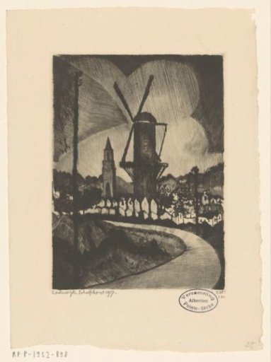 Hilly landscape with mill