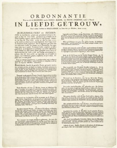 Regulations for the Haarlem Rhetoricians' Chamber De Witte Angieren, 1709