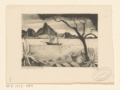Sailing ship in a bay