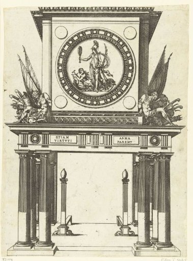 Chimney piece decorated with a medallion depicting a woman with a mirror